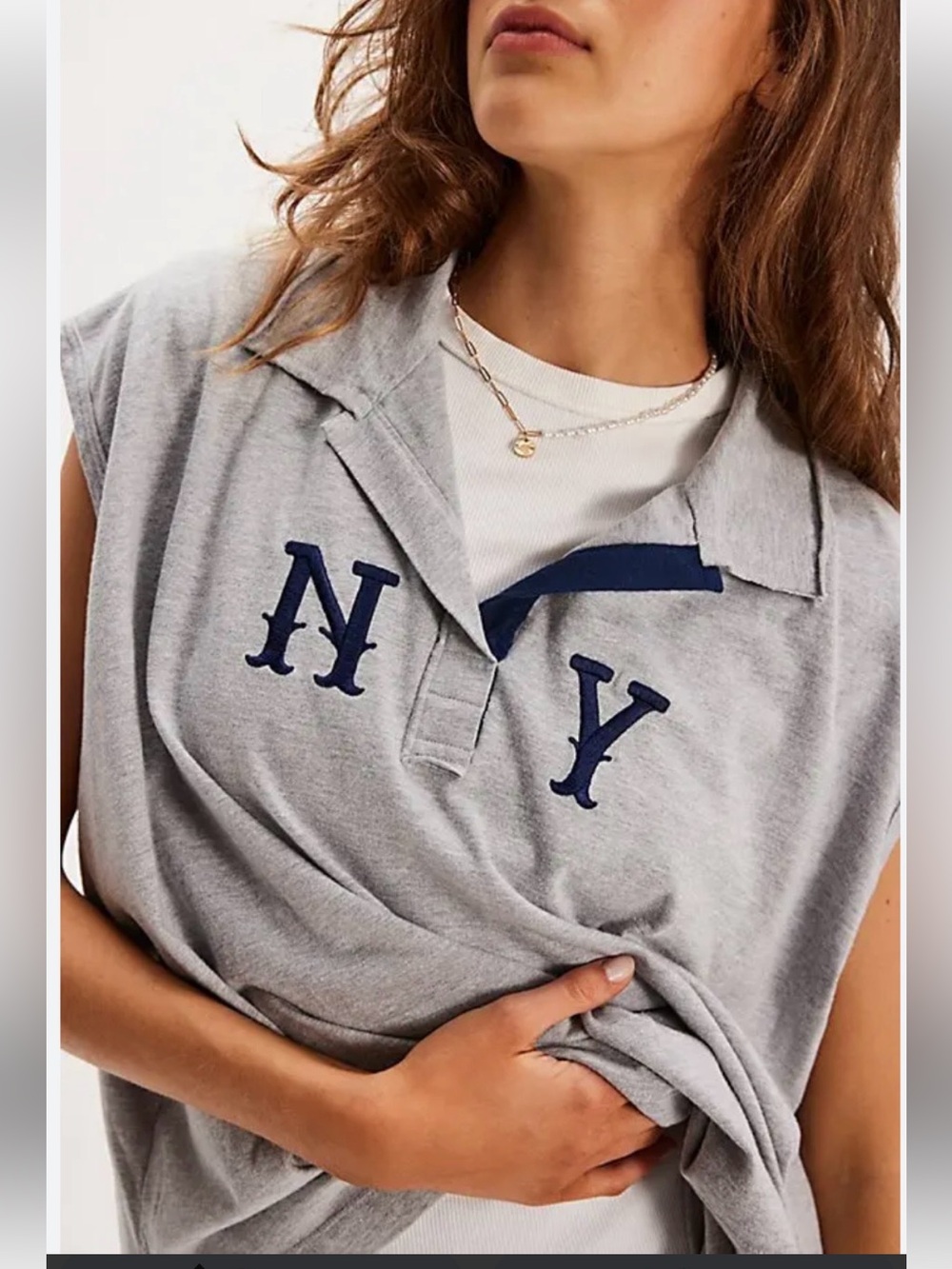 Free People/Ragabond Studio New York Yankees Oversized Polo, NWT, Small